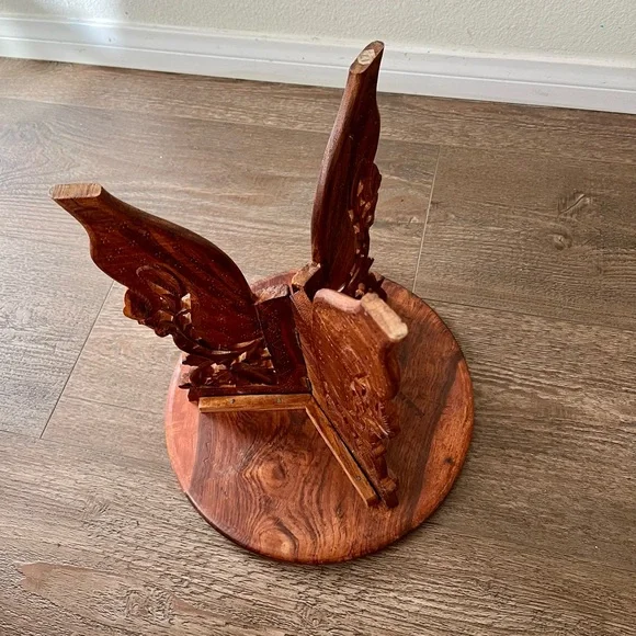 Vintage Indian Hand Carved Wooden Folding Side Table 13 Inch Tall - Picture 9 of 12